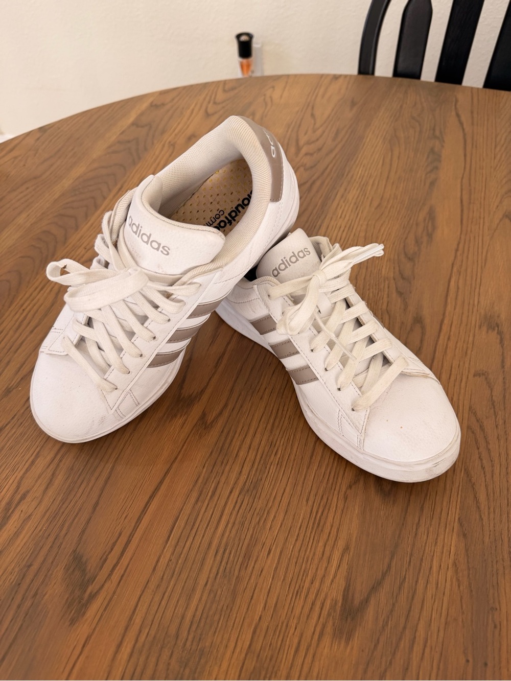 adidas Women’s White Sneakers with Beige Stripes